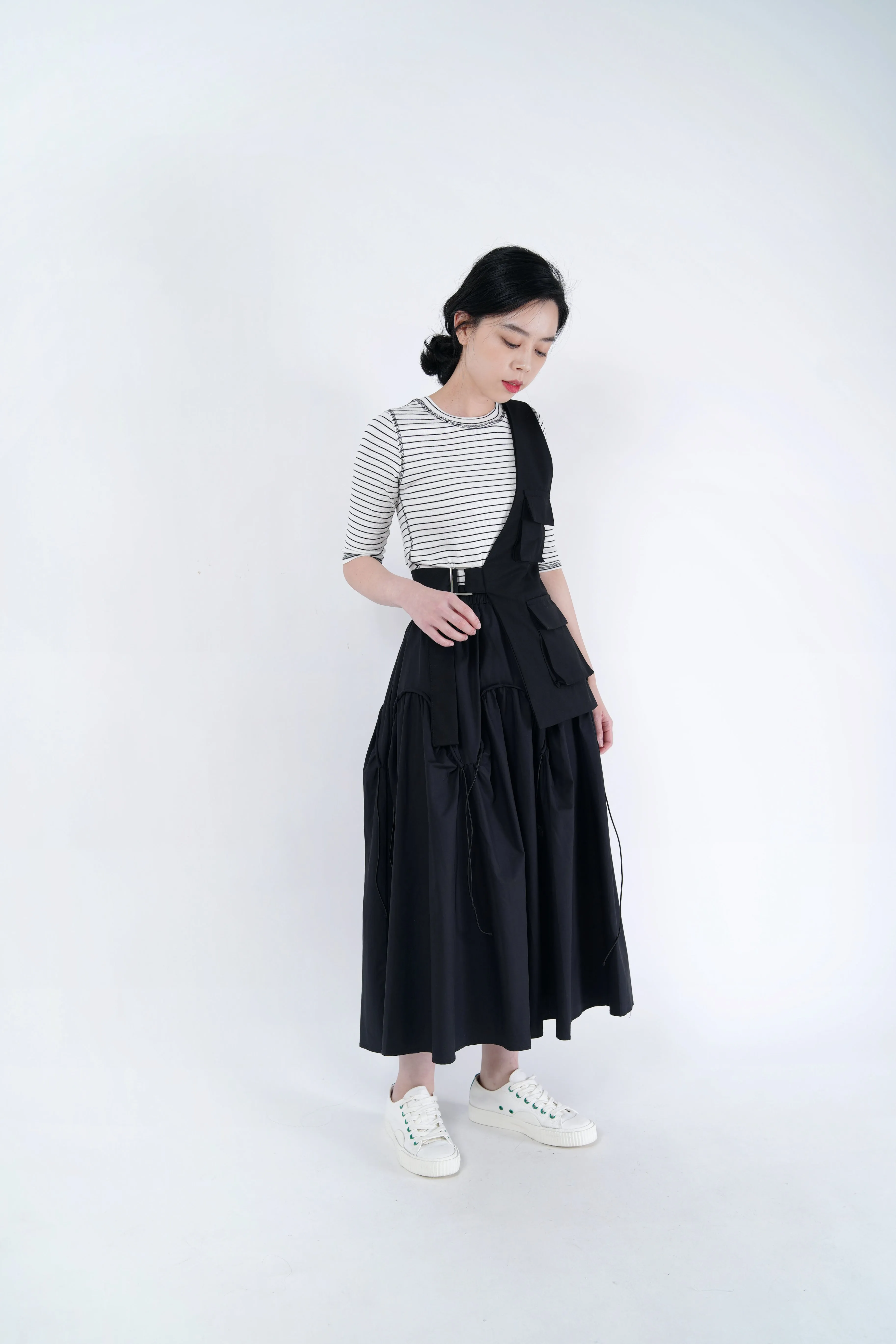 Black asymmetric cut vest w/ buckle