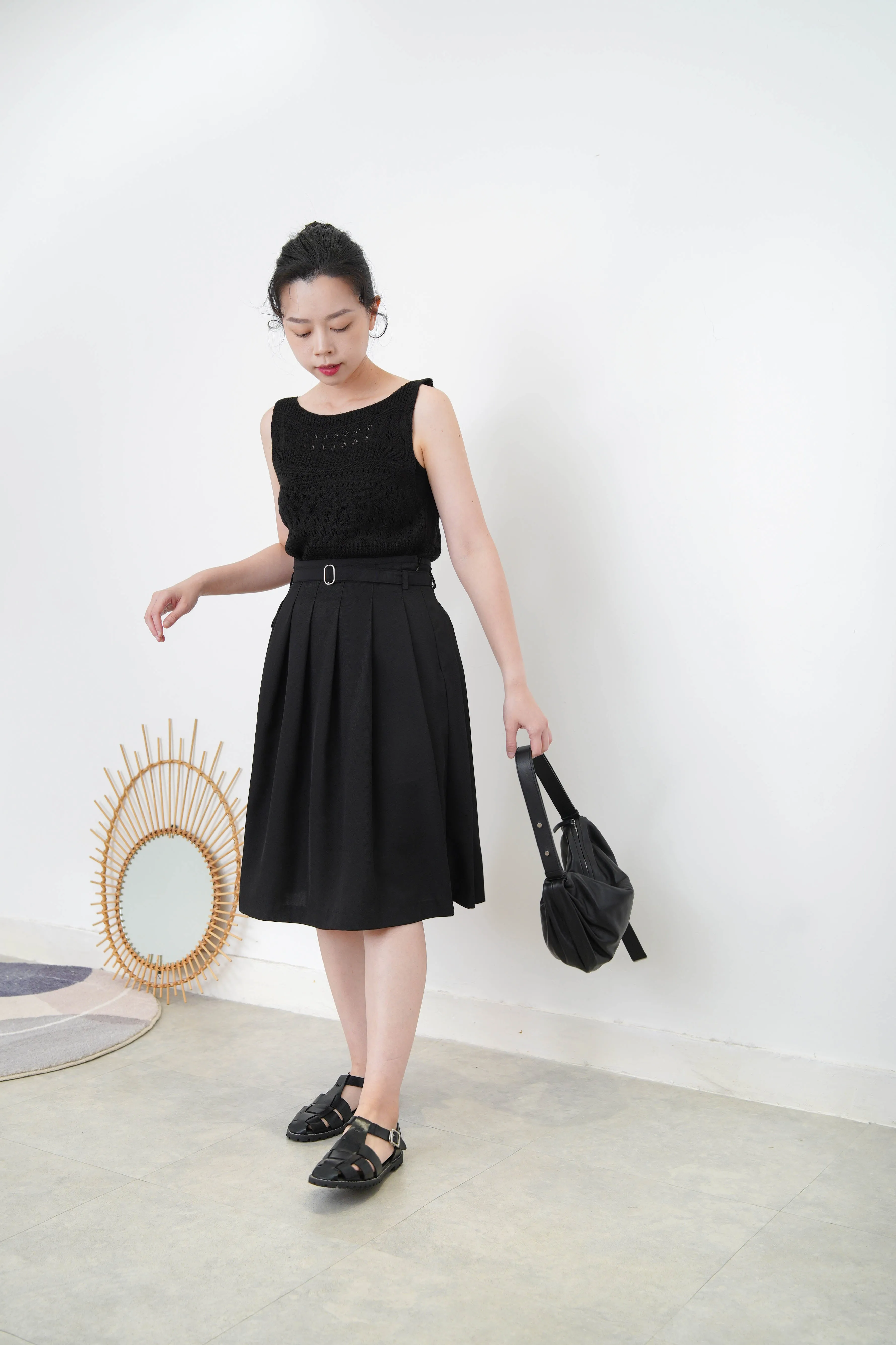 Black crochet knit vest in boat neck
