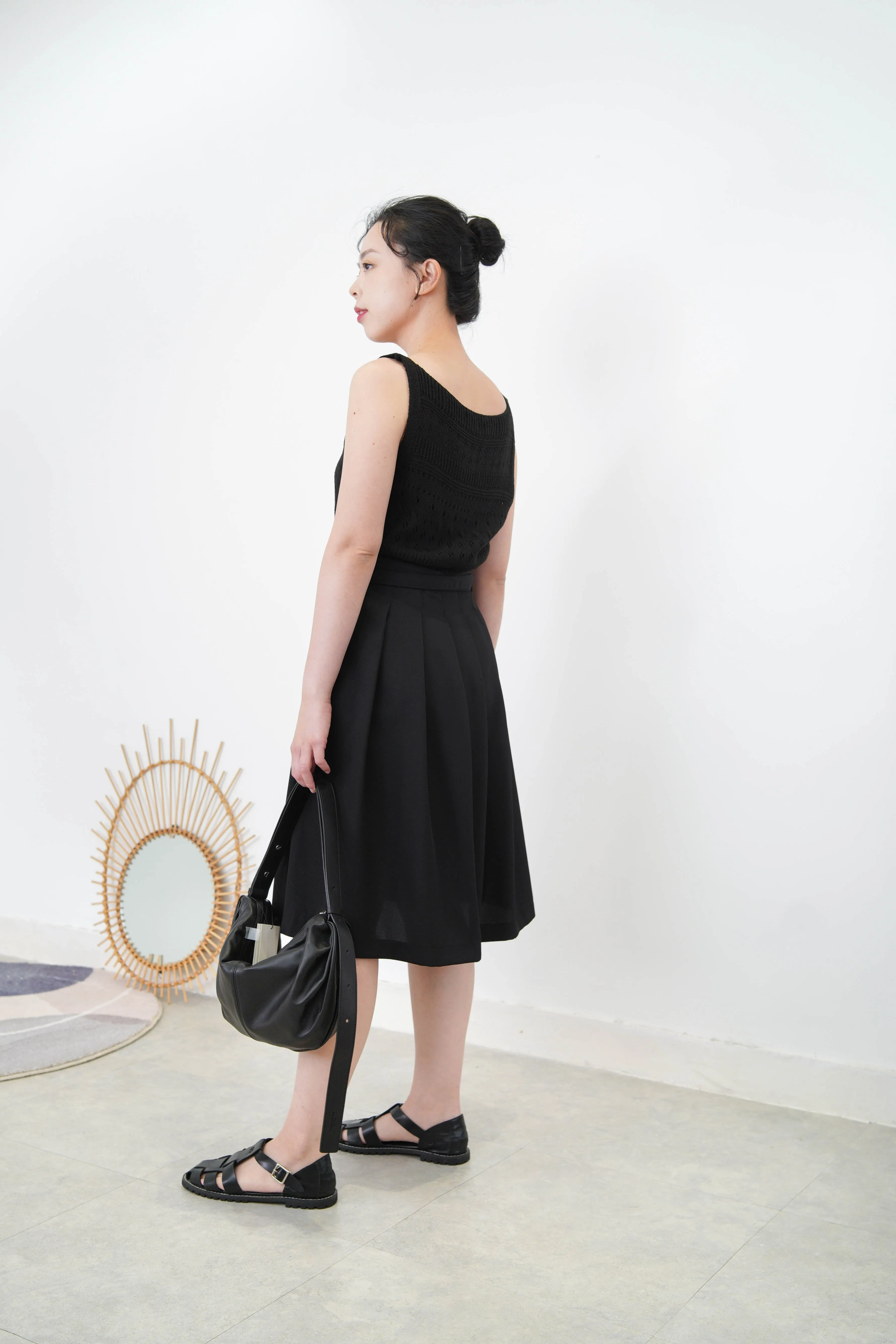 Black crochet knit vest in boat neck
