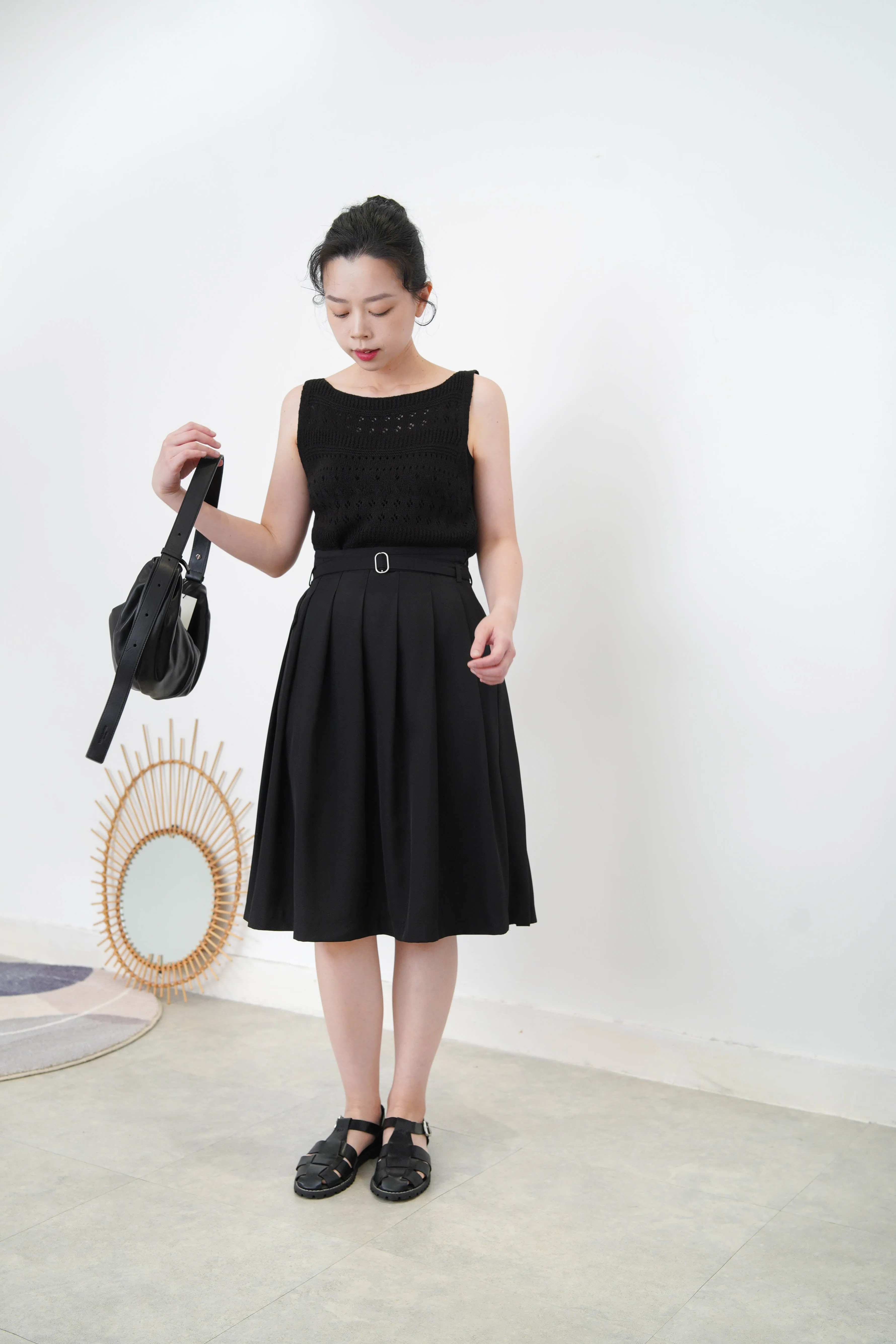 Black crochet knit vest in boat neck