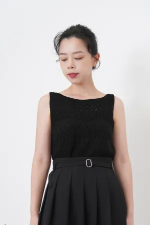 Black crochet knit vest in boat neck