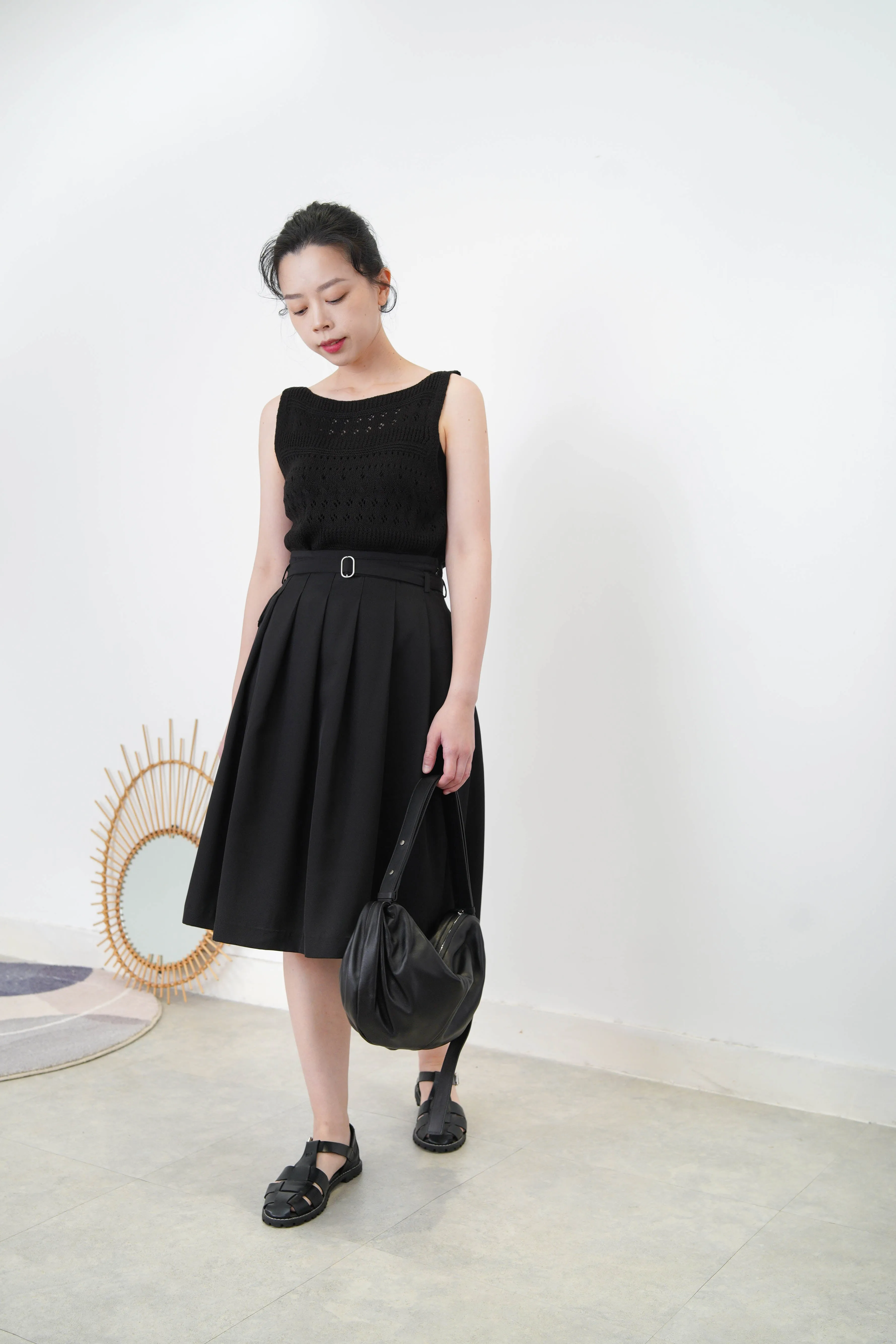 Black crochet knit vest in boat neck
