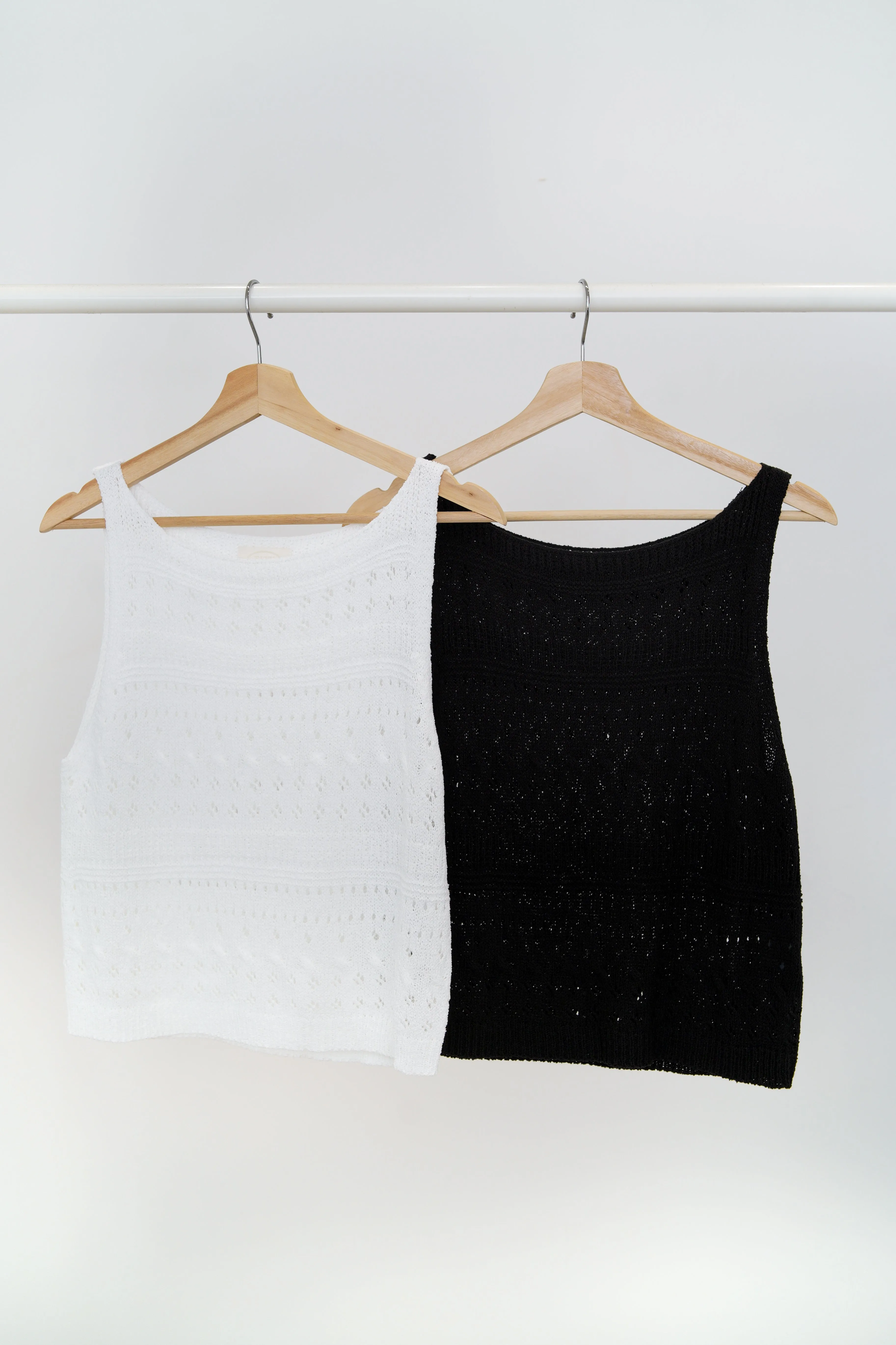 Black crochet knit vest in boat neck