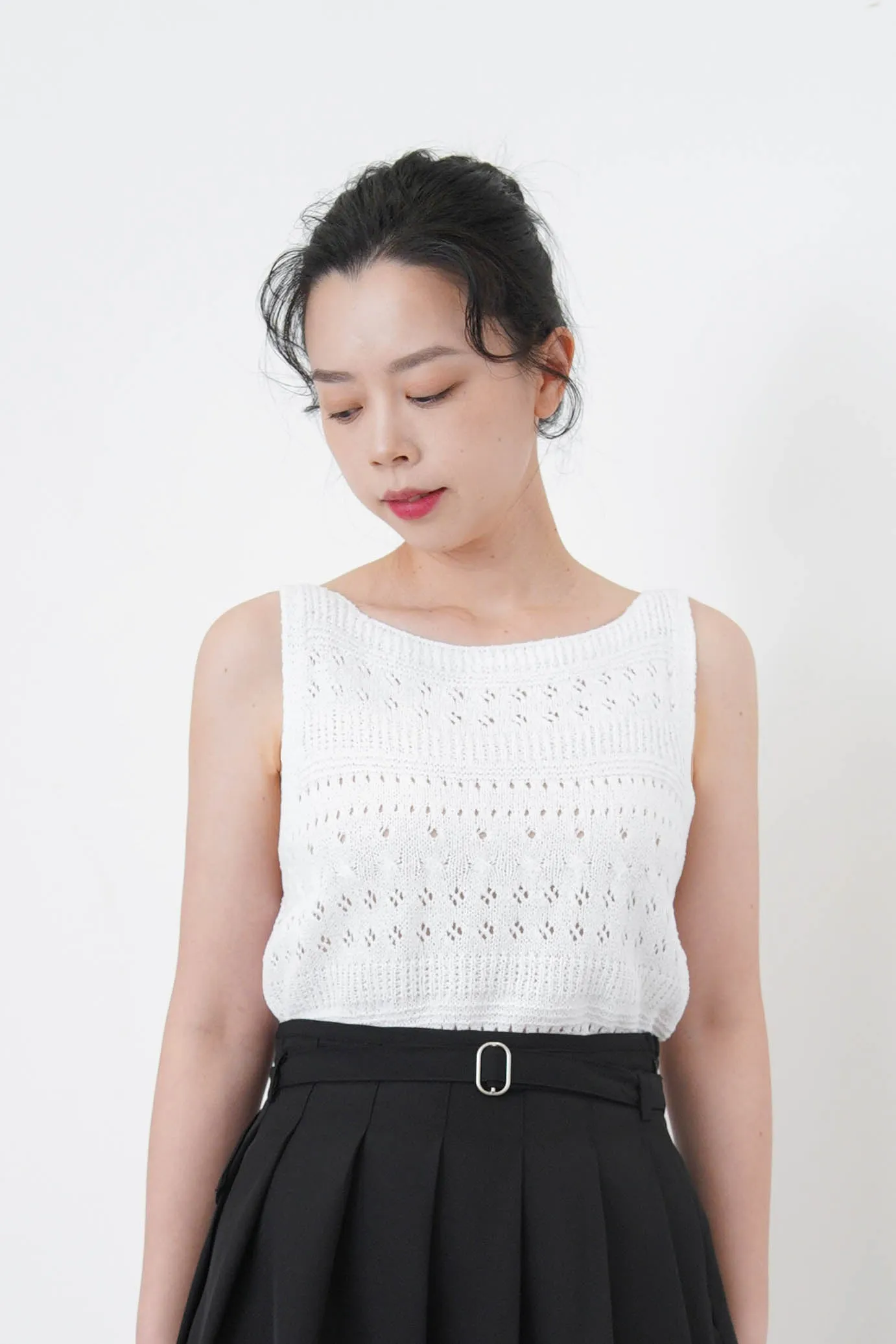 Black crochet knit vest in boat neck