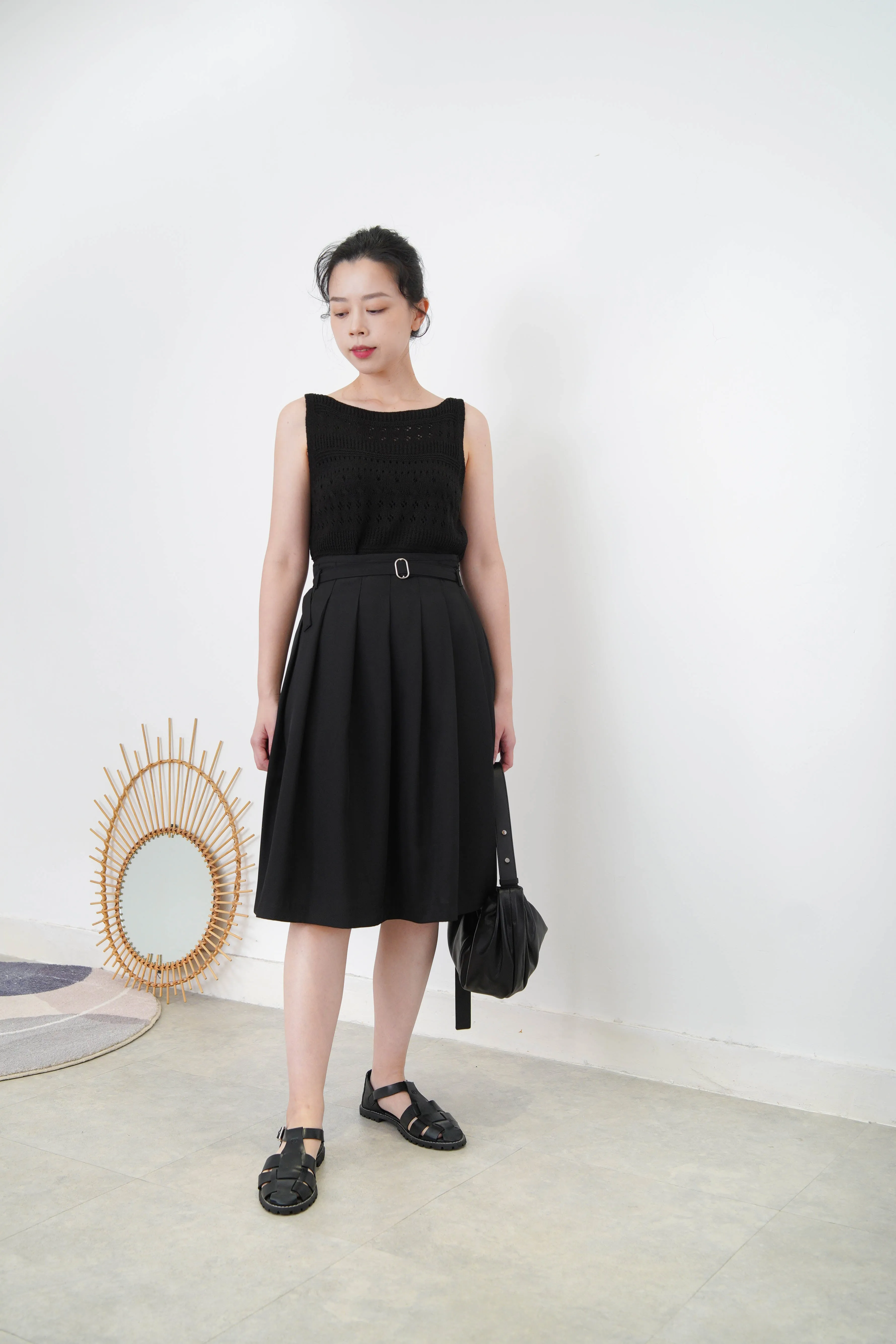 Black crochet knit vest in boat neck