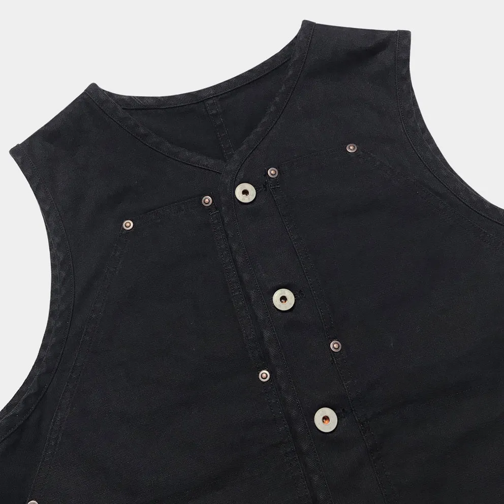 BZEN M.3193-SANCHEZ REGULAR FIT DOUBLE FRONT PANEL BLACK OVERDYE BLACK VEST-13oz-E0 BLACK/BLACK