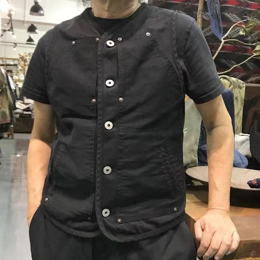 BZEN M.3193-SANCHEZ REGULAR FIT DOUBLE FRONT PANEL BLACK OVERDYE BLACK VEST-13oz-E0 BLACK/BLACK