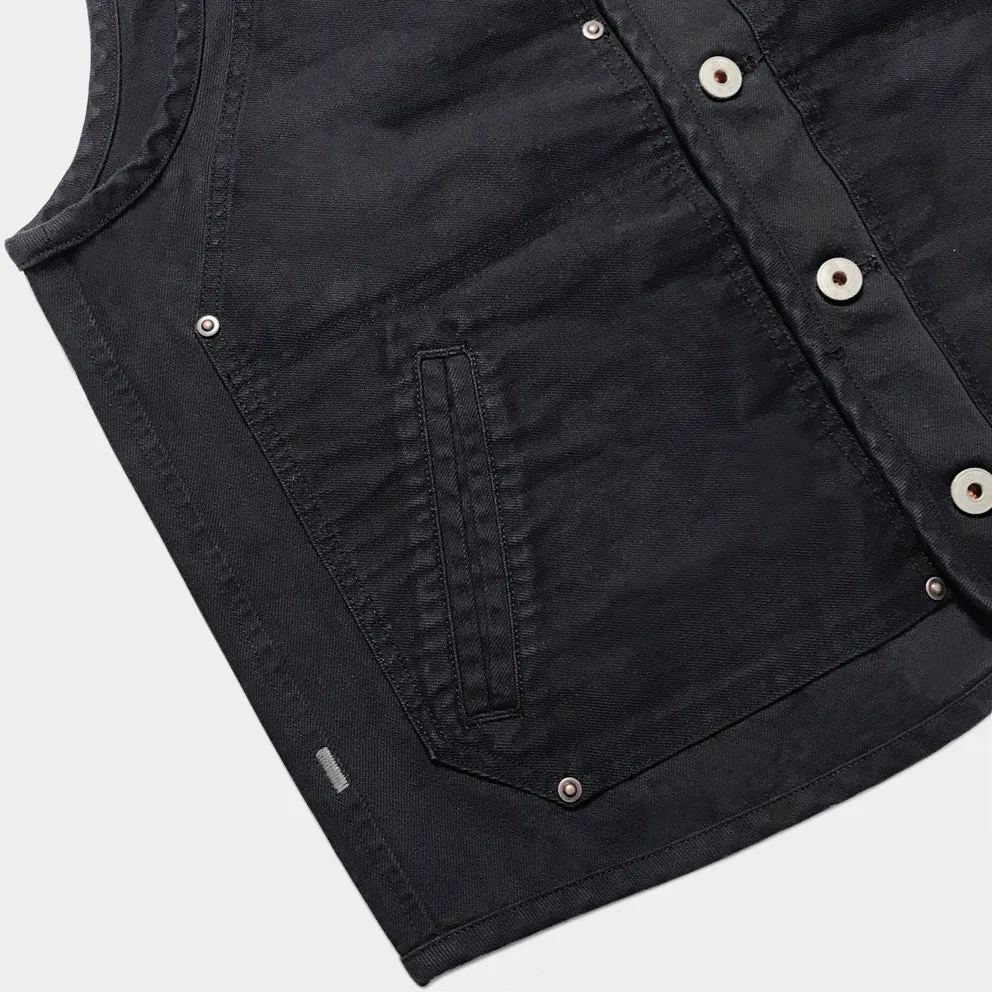 BZEN M.3193-SANCHEZ REGULAR FIT DOUBLE FRONT PANEL BLACK OVERDYE BLACK VEST-13oz-E0 BLACK/BLACK