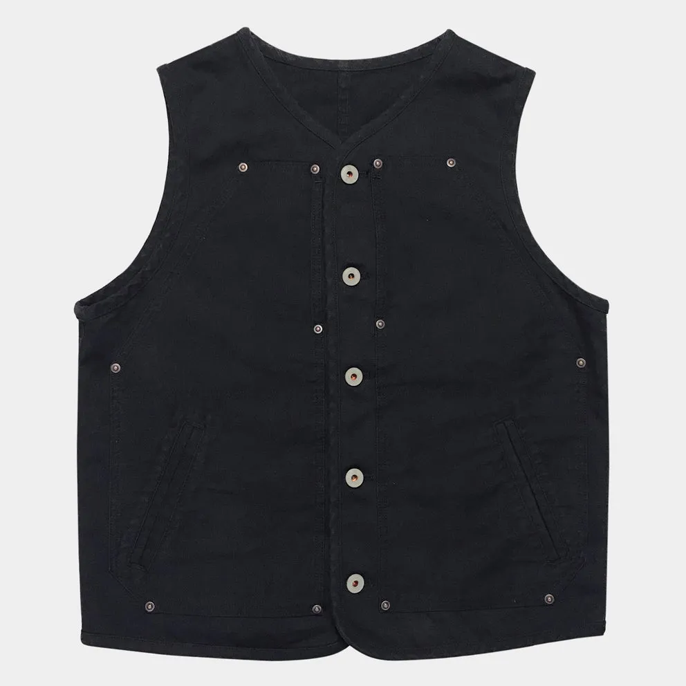BZEN M.3193-SANCHEZ REGULAR FIT DOUBLE FRONT PANEL BLACK OVERDYE BLACK VEST-13oz-E0 BLACK/BLACK