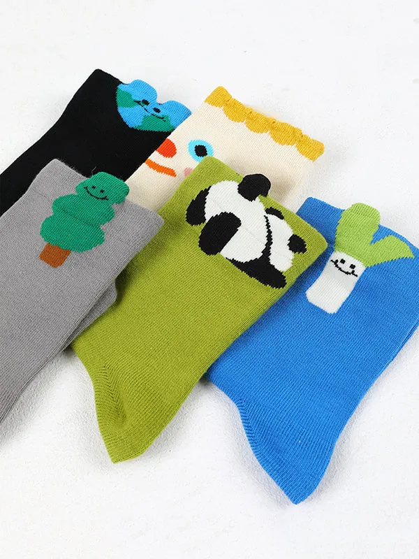Cartoon Face Contrast Color Socks Accessories