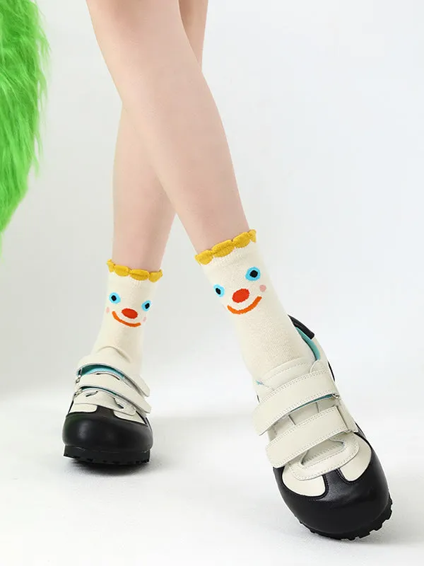 Cartoon Face Contrast Color Socks Accessories