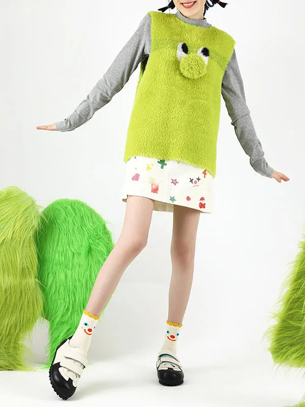 Cartoon Face Contrast Color Socks Accessories
