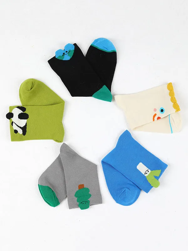 Cartoon Face Contrast Color Socks Accessories