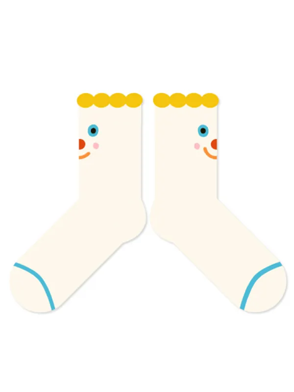 Cartoon Face Contrast Color Socks Accessories