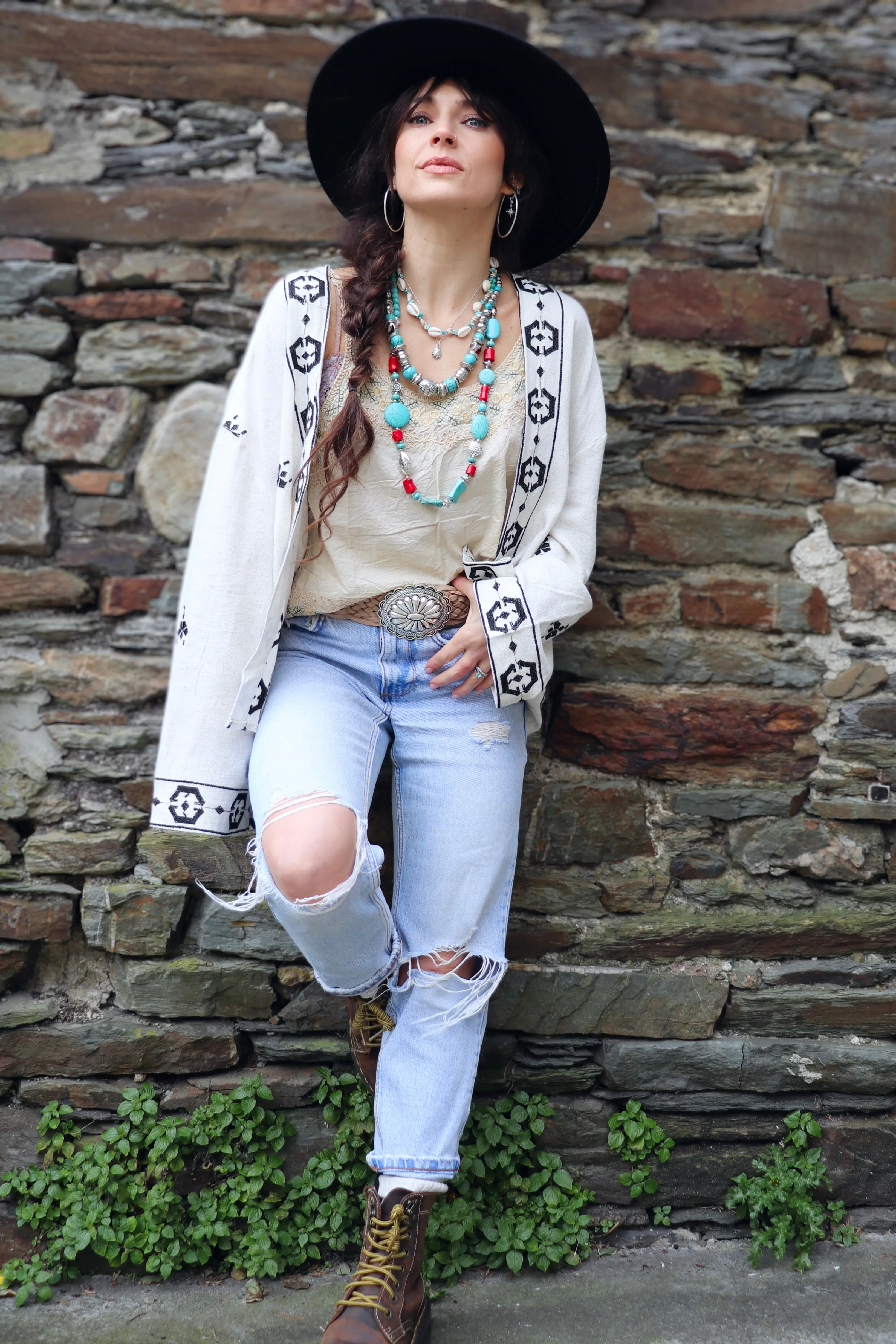 Concho buckle braided belt