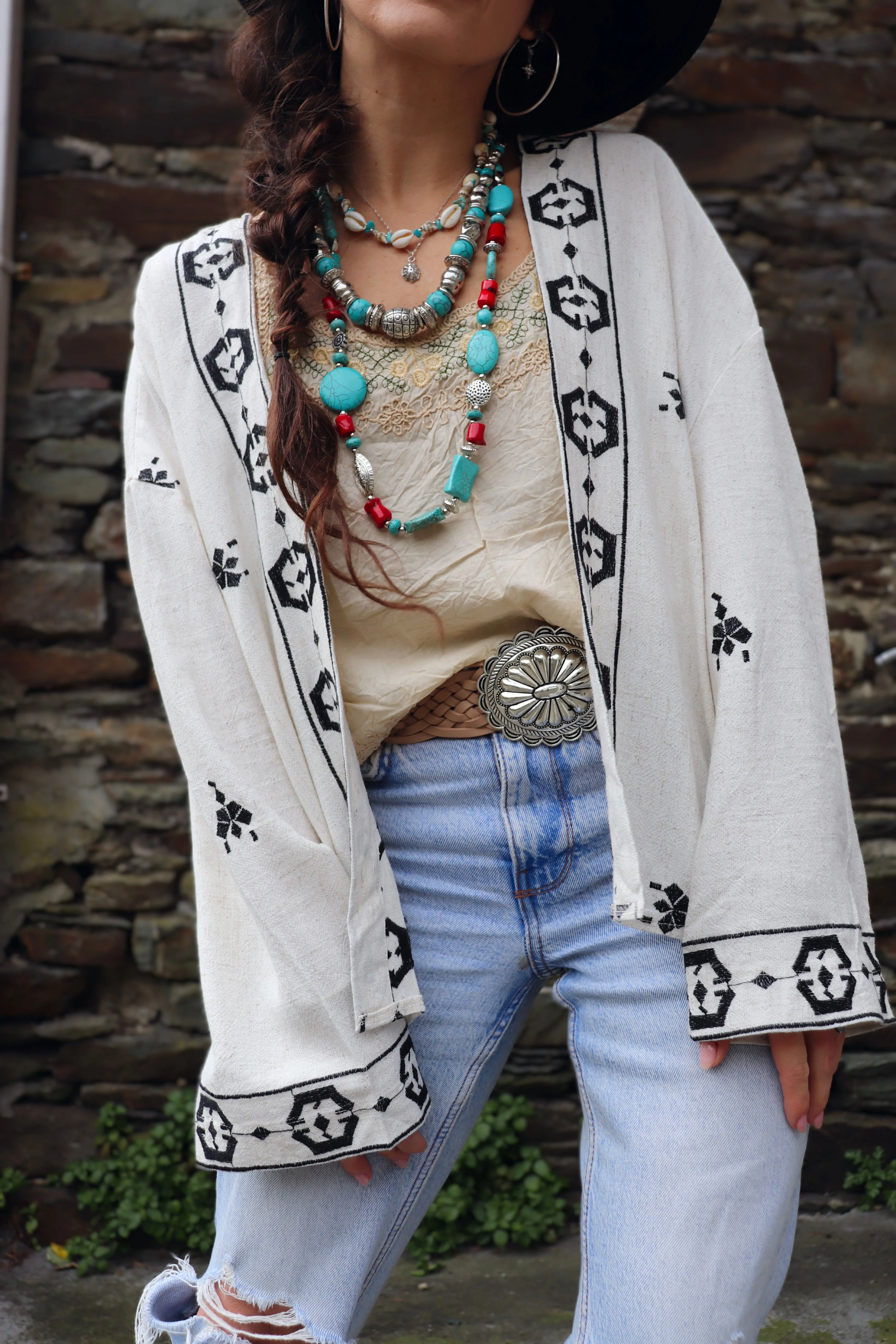 Concho buckle braided belt