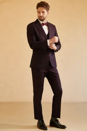 Dark Purple Notched Lapel One Button 3 Piece Wedding Suit