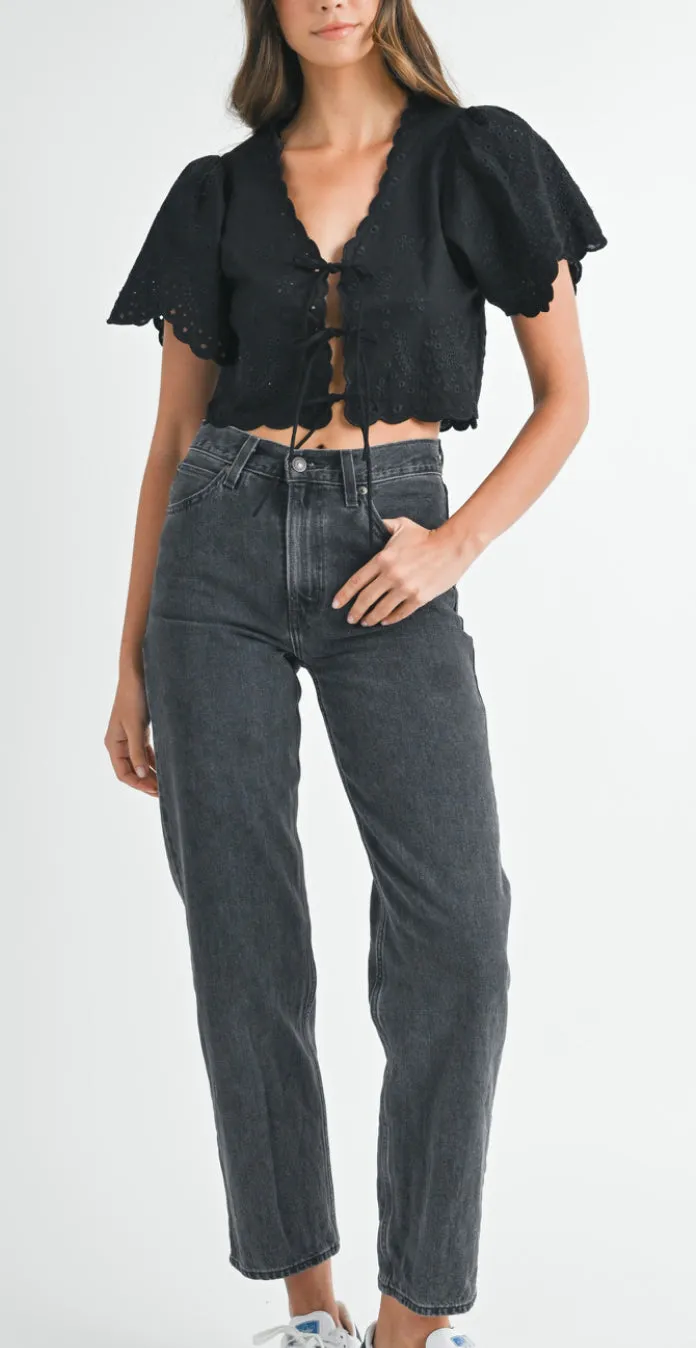 Embroidered Punch-out Ties Blouse