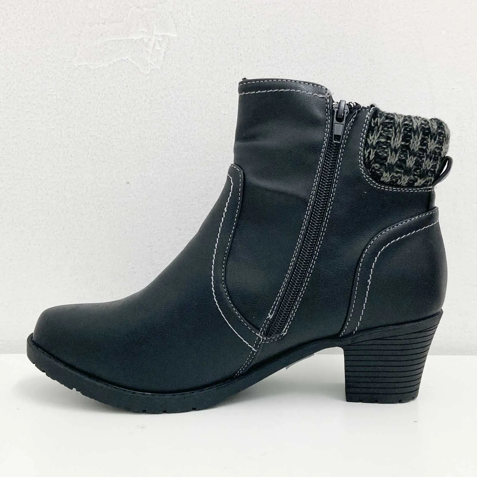 Lilley Ankle Boots UK 8 Black Faux Leather Heeled Side Zip