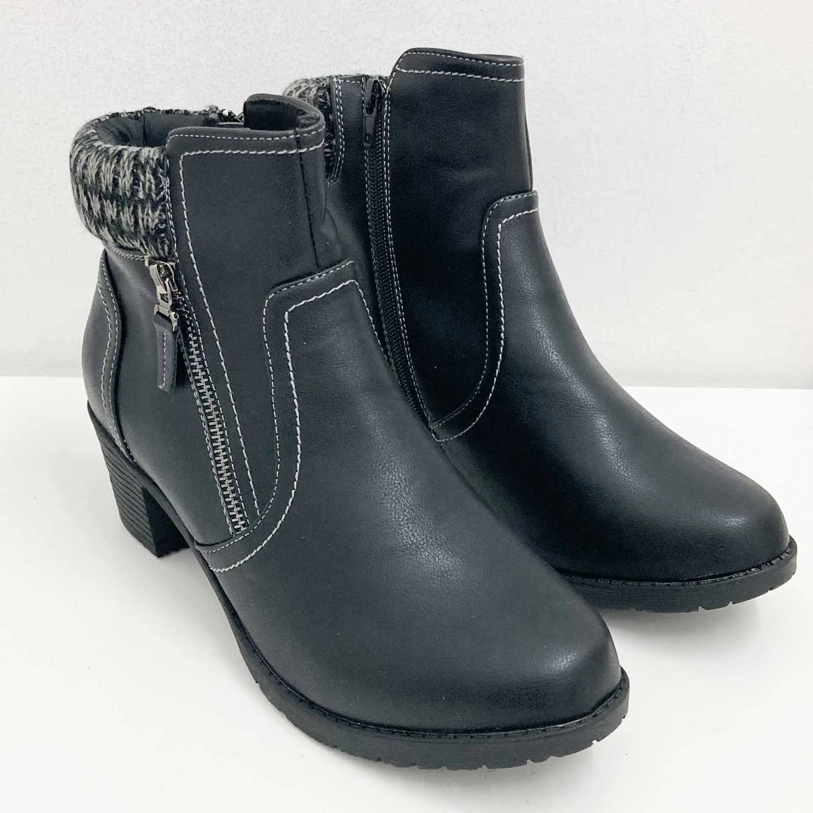 Lilley Ankle Boots UK 8 Black Faux Leather Heeled Side Zip