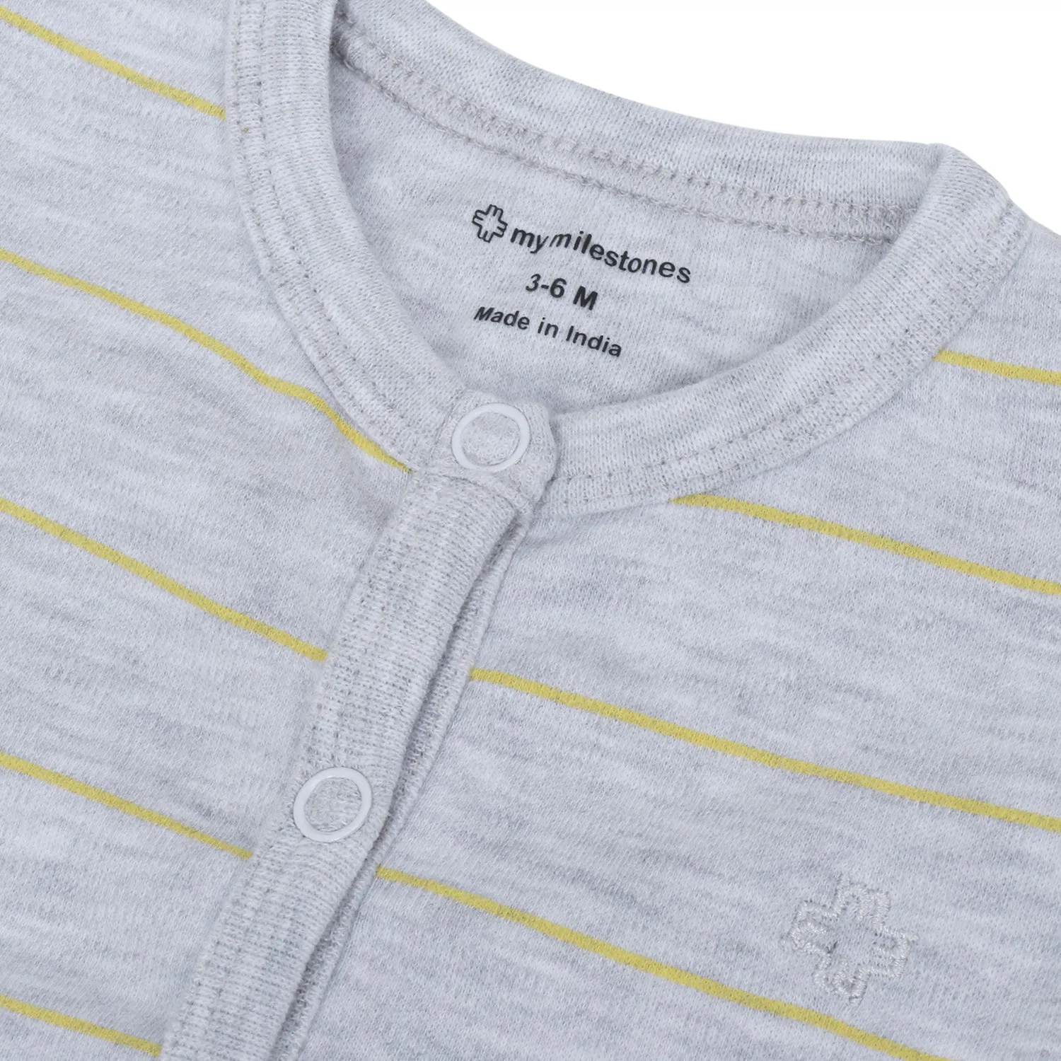 My Milestones T-shirt Half Sleeves Girls Peach Daisy / Grey Stripes-2Pc Pack