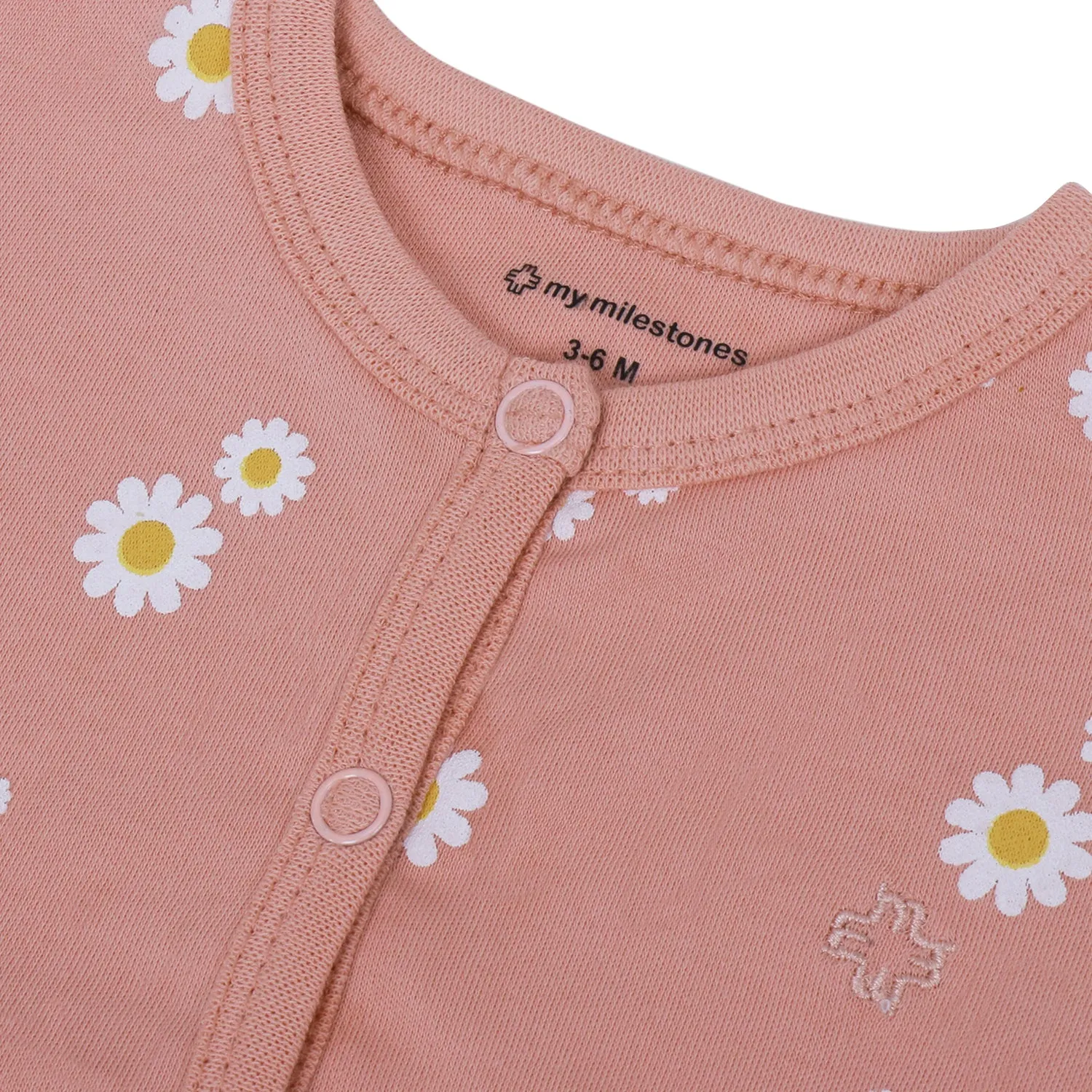 My Milestones T-shirt Half Sleeves Girls Peach Daisy / Grey Stripes-2Pc Pack