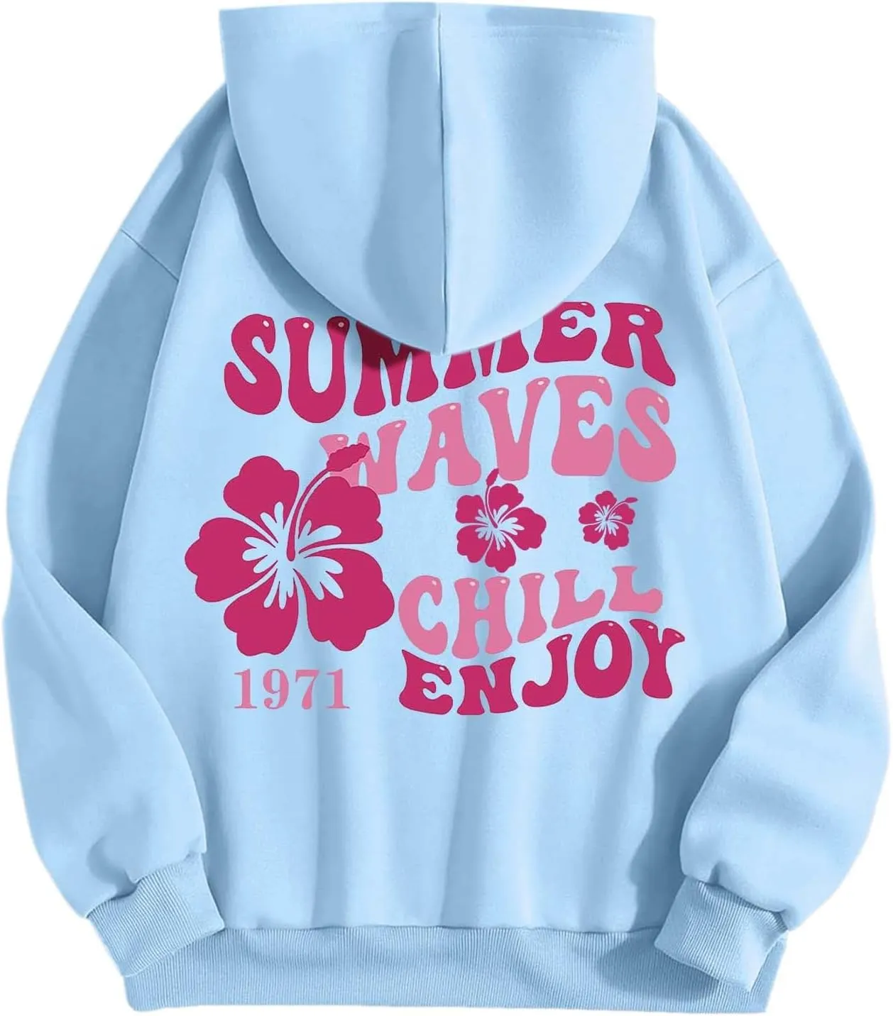 Pink Puff Hoodie For Women Oversized Summer Waves Chill Enjoy Letter Graphic Comfort Sweatshirts