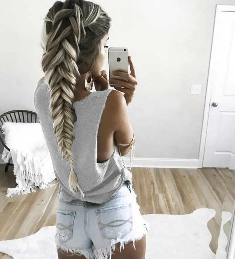 Sleeveless Round Collar Short Sexy Knitting Sweater Vest