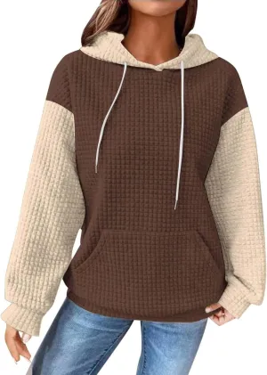 Womens Hoodies Oversized Sweatshirts 2024 Fashion Block Color Casual Crewneck Long Sleeve Loose Fit Winter Clothes