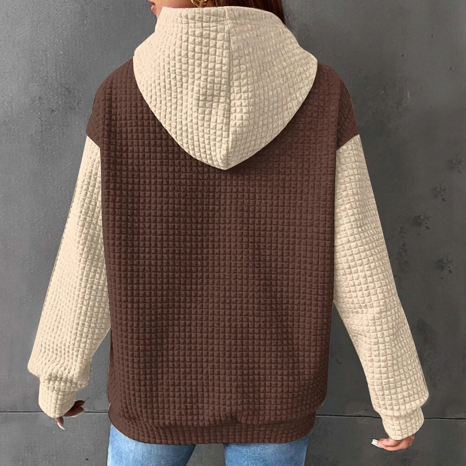 Womens Hoodies Oversized Sweatshirts 2024 Fashion Block Color Casual Crewneck Long Sleeve Loose Fit Winter Clothes