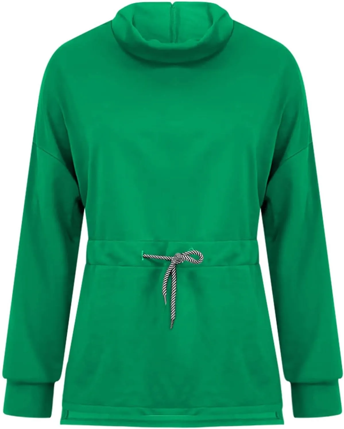Womens Turtleneck Sweatshirts Long Sleeve Drawstring Waist Pullover Tops Trendy 2024 Fall Hoodies Preppy Outfits