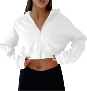 Womens Zip Up Cropped Sweatshirts Hoodie Long Sleeve Jacket Trendy Y2K Crop Tops 2024 Fashion Outfits Clothing