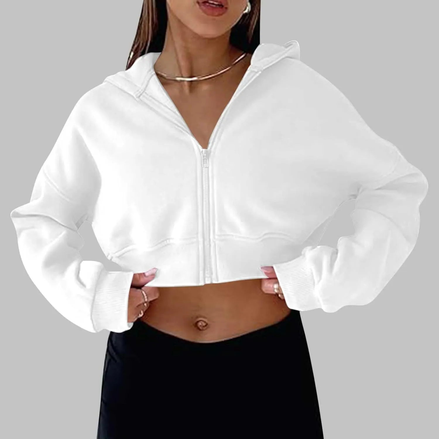 Womens Zip Up Cropped Sweatshirts Hoodie Long Sleeve Jacket Trendy Y2K Crop Tops 2024 Fashion Outfits Clothing