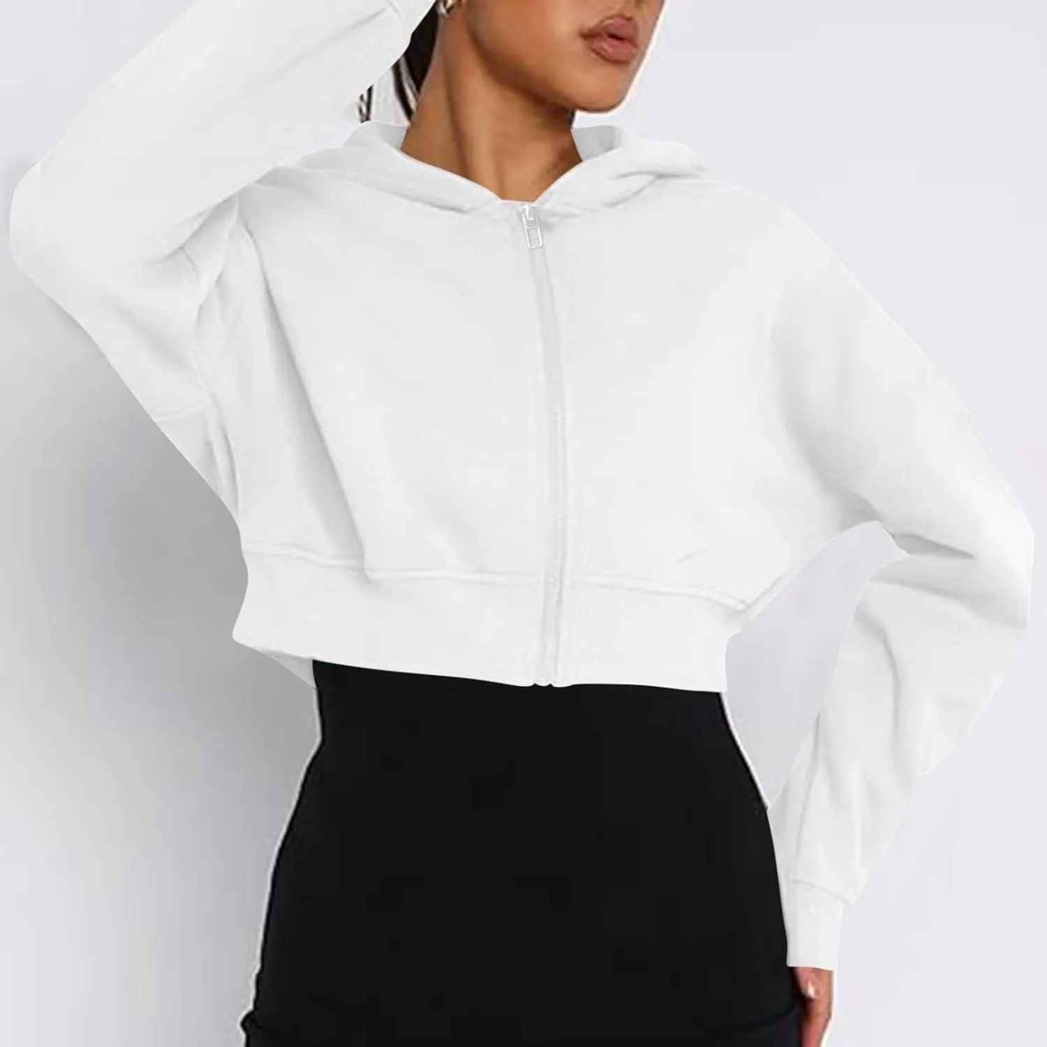 Womens Zip Up Cropped Sweatshirts Hoodie Long Sleeve Jacket Trendy Y2K Crop Tops 2024 Fashion Outfits Clothing