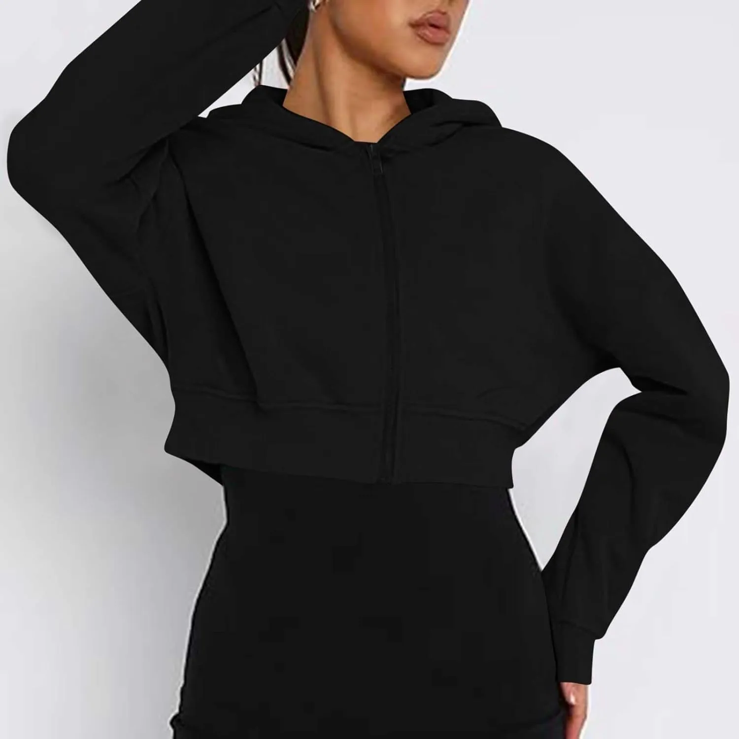 Womens Zip Up Cropped Sweatshirts Hoodie Long Sleeve Jacket Trendy Y2K Crop Tops 2024 Fashion Outfits Clothing